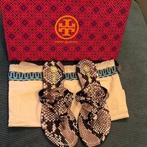 Tory Burch Snake Print Sandals in Black and White